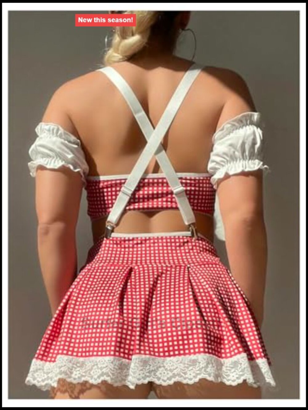 9 Piece Garter Cosplay Lingerie Set Plaid Bow Knot Cut Out Teddy Babydoll with - Picture 2 of 5